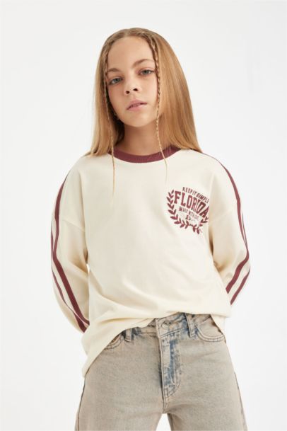 Girl Oversize Fit Crew Neck Printed Long Sleeve T-Shirt
