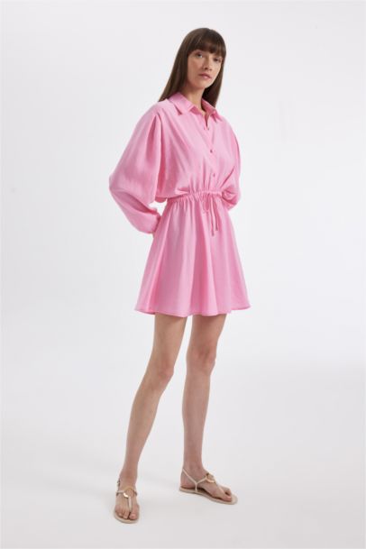 Shirt Collar Modal Half Sleeve Midi Dress