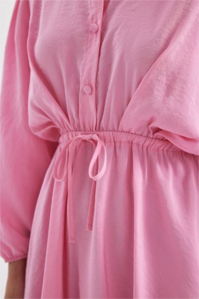 Shirt Collar Modal Half Sleeve Midi Dress