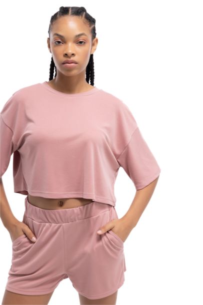 تي شيرت نص كم نسيج مشروط كروب بياقة مستديرة