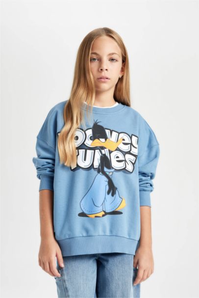 Mavi Looney Tunes Oversize Geniş Kalıp Bisiklet Yaka Sweatshirt Kız Çocuk