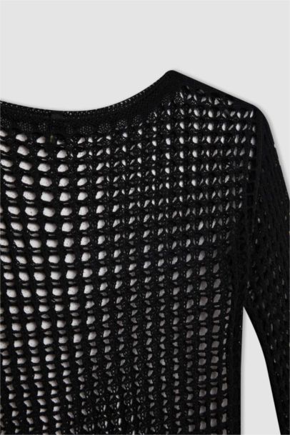 Mini Robe à Manches Courtes en Crochet à Col Rond