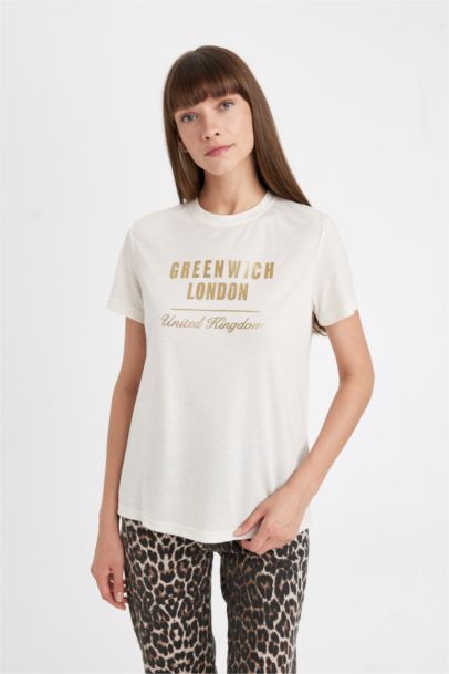 Regular Fit Crew Neck Printed Short Sleeve T-Shirt