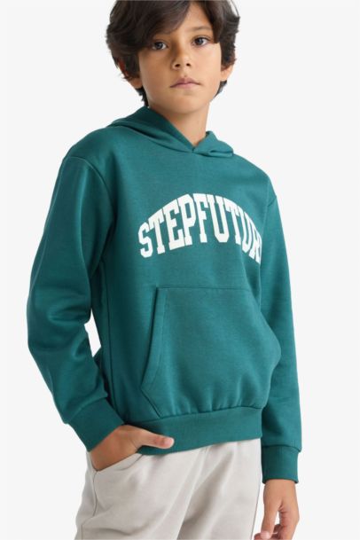 Kapüşonlu İçi Yumuşak Tüylü Baskılı Sweatshirt Erkek Çocuk