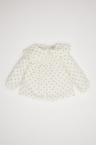 Chemise à manches longues à pois en twill pour bébé fille