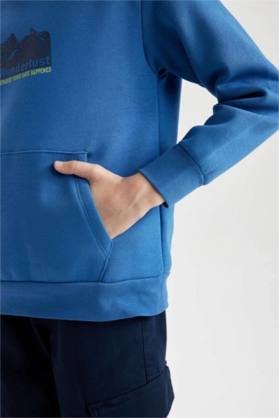 Boy Regular Fit Hooded Back Printed Thick Sweatshirt