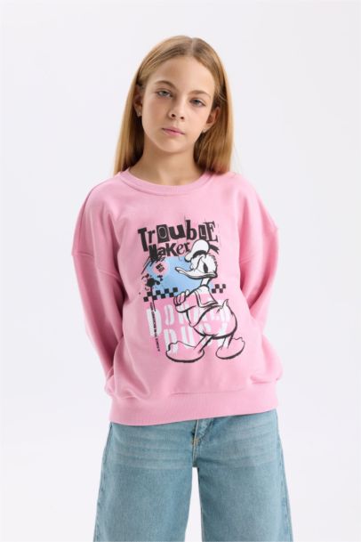 Disney Mickey Mouse &Friends Relax Fit Bisiklet Yaka Sweatshirt Kız Çocuk
