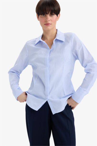 Fitted Poplin Long Sleeve Striped Shirt