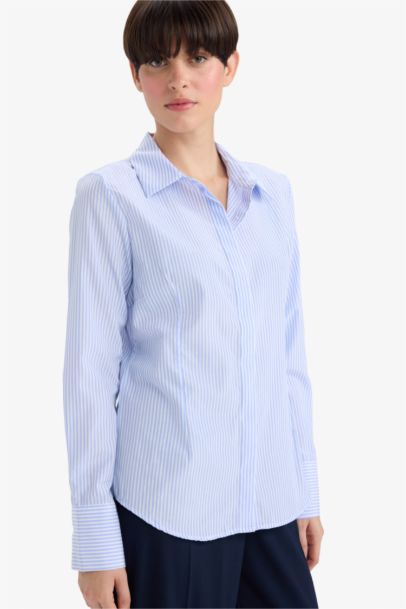 Fitted Poplin Long Sleeve Striped Shirt