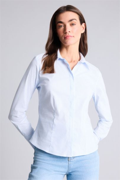 Fıtted Çizgili Poplin Gömlek