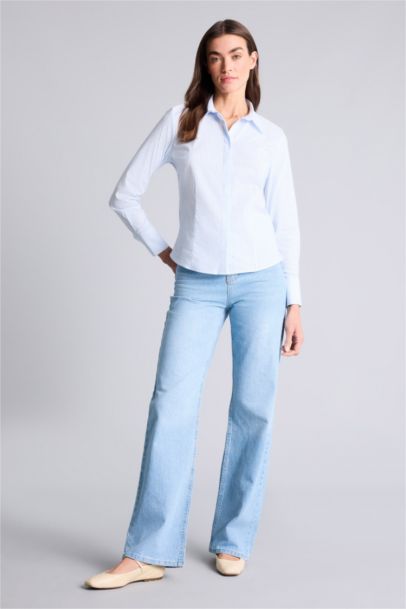 Fıtted Çizgili Poplin Gömlek