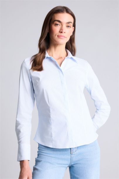 Fıtted Çizgili Poplin Gömlek