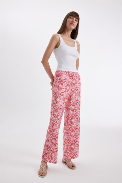 Pantalon large taille haute imprimé avec poches Coupe droite