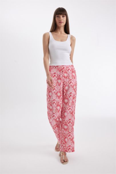 Pantalon large taille haute imprimé avec poches Coupe droite