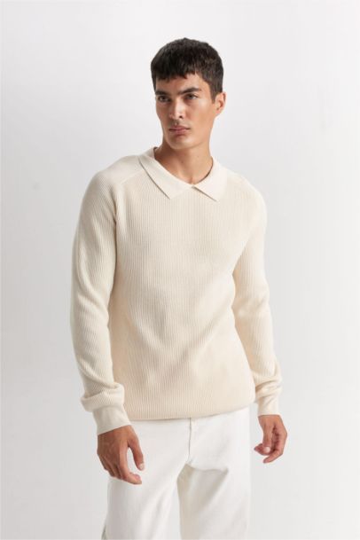 Standard Fit Polo Collar Basic Knitted Pullover