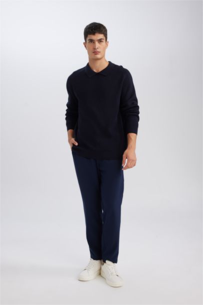 Pull en tricot à col polo basique à coupe standard