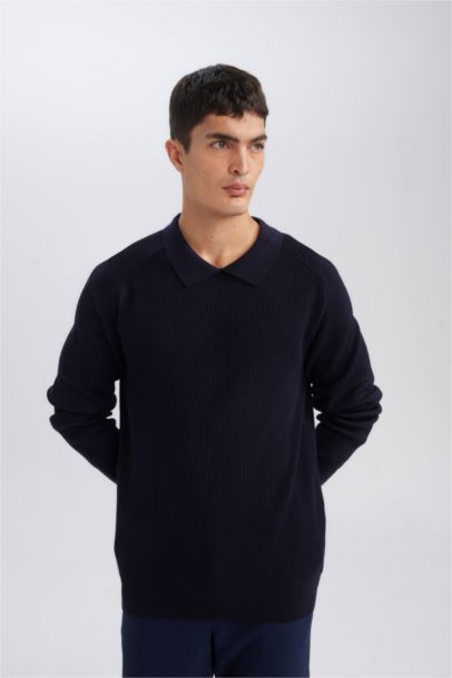 Pull en tricot à col polo basique à coupe standard