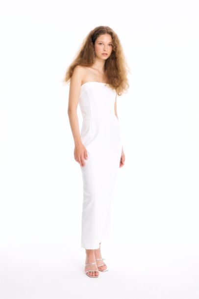 Bodycon Vücudu Saran Straplez Maxi Abiye Elbise