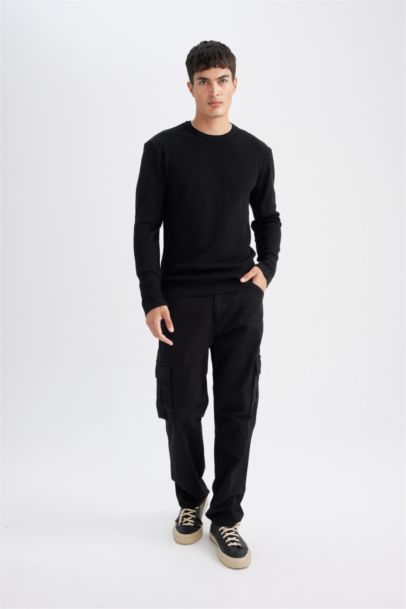 Relax Fit Crew Neck Cotton Knitted Pullover