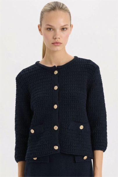 Regular Fit Crew Neck Cardigan