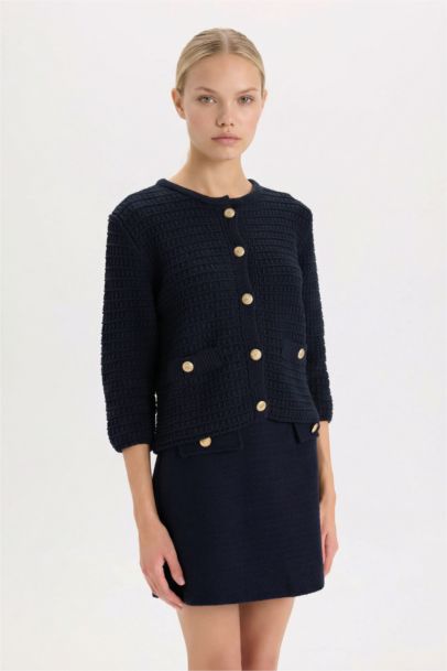 Regular Fit Crew Neck Cardigan