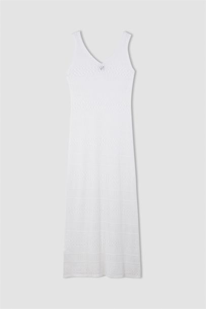 Mini Robe Slim Blanche sans Manches