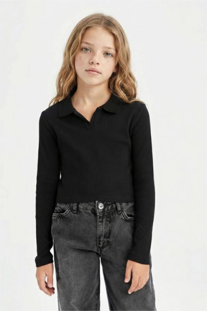 Girl Polo Neck Basic Camisole Crop T-Shirt