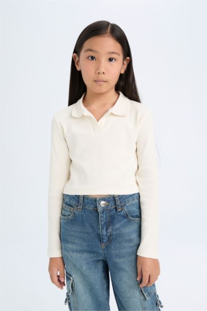 تي شيرت كروب بناتي بيزك مضلع بياقة بولو