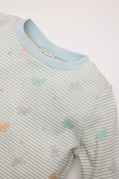 Baby Girl Butterfly Patterned Top Bottom 2 Piece Pajama Set