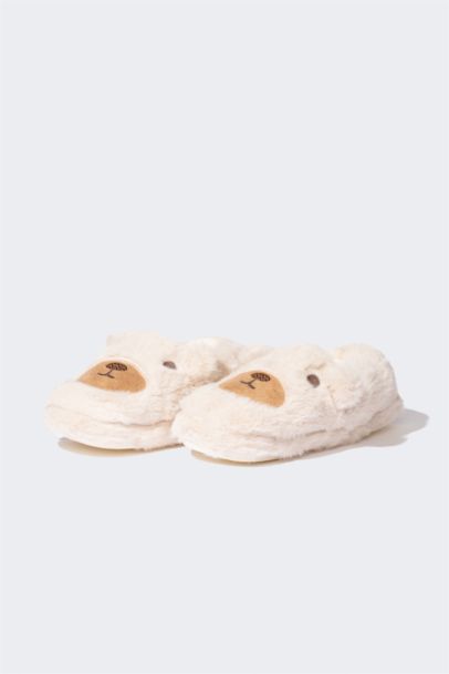 Girl Teddy Bear Themed Plush Flat Home Slippers
