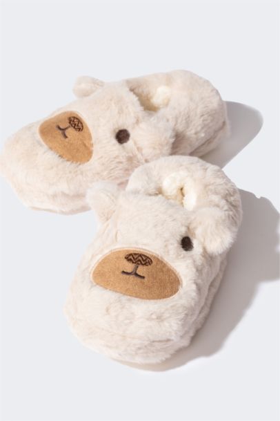Girl Teddy Bear Themed Plush Flat Home Slippers