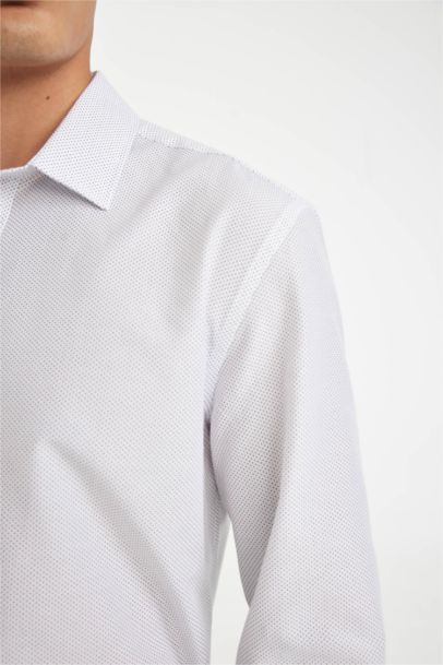 Modern Fit Modern Kesim Poplin  Desenli Pamuk Karışımlı Uzun Kollu Gömlek