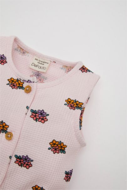 Baby Girl Floral Waffle Jumpsuit Hair Band 2 Piece Set