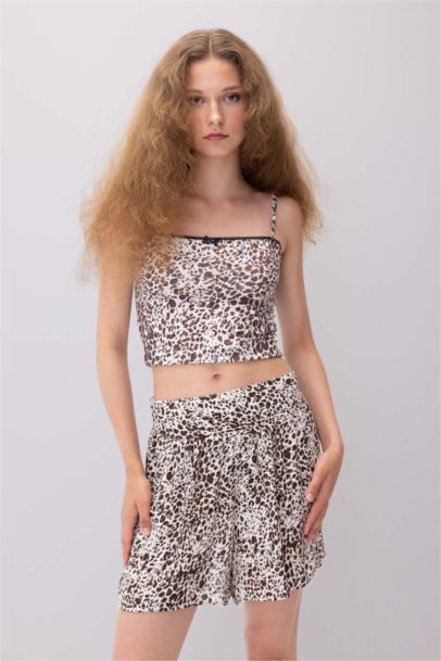 Fitted Leopar Desenli Kare Yaka Atlet