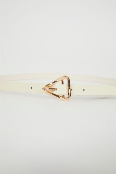 Woman Faux Leather Gold Buckled 2 Piece Classic Belt