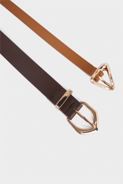 Woman Faux Leather 2 Piece Classic Belt