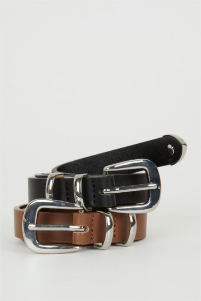 Woman Faux Leather 2 Piece Classic Belt