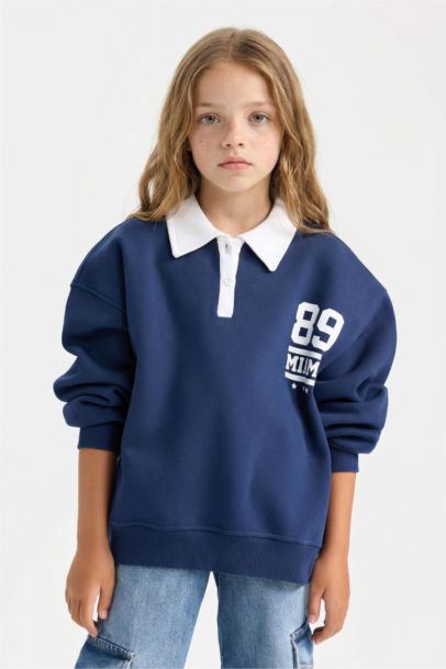 Sweat-shirt Oversize en tissu épais imprimé à Col Polo