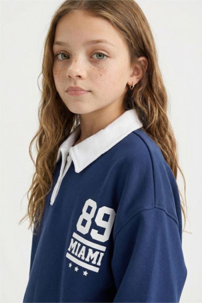 Sweat-shirt Oversize en tissu épais imprimé à Col Polo