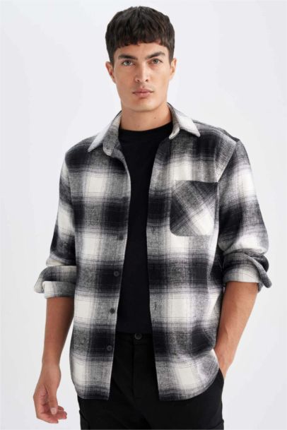 Regular Fit Polo Collar Checkered Shirt