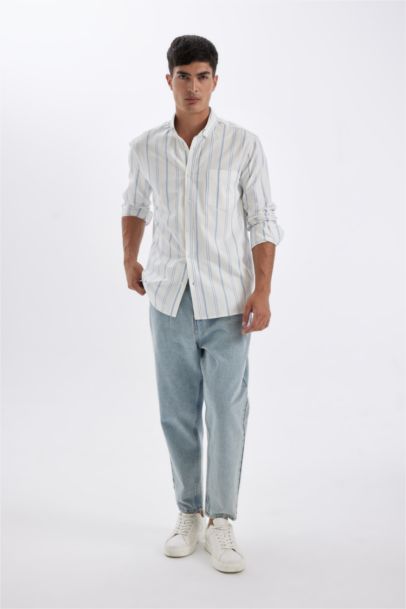 قميص بولو مخطط ردن طويل أوكسفورد قصة عادية