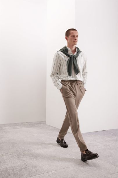 قميص بولو مخطط كم طويل أوكسفورد قصة عادية