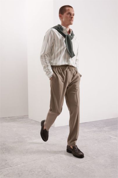 قميص بولو مخطط كم طويل أوكسفورد قصة عادية