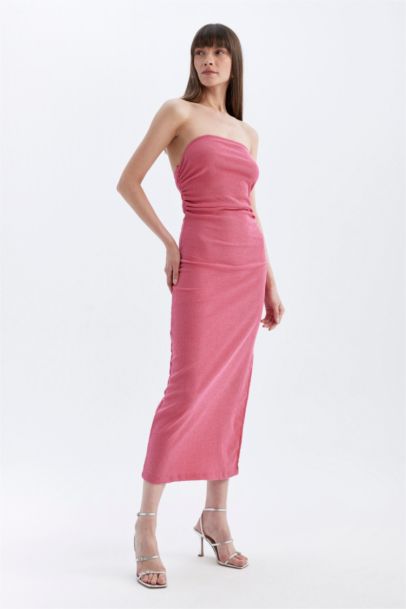 Bodycon Strapless Wrap Midi Dress
