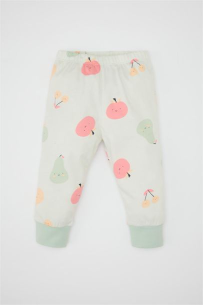 Baby Girl Fruit Patterned Cotton Long Sleeve Top Bottom 4 Piece Pajama Set