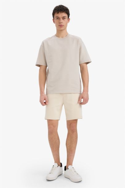 تيشيرت سادة بيزك قطن قصة مريحة بياخة مستديرة