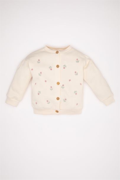 Gilet à boutons imprimé Fleurs Col Ras Du Cou pour fille