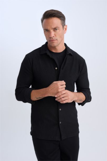 Modern Fit Polo Collar Long Sleeve Shirt