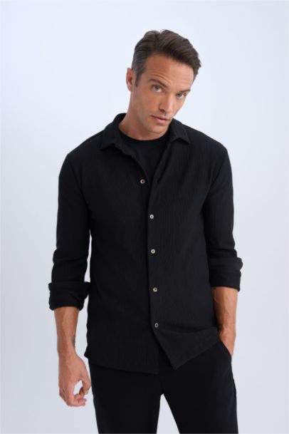 Modern Fit Polo Collar Long Sleeve Shirt