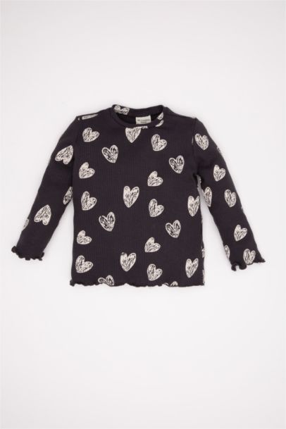 Baby Girl Heart Patterned Ribbed Camisole T-Shirt